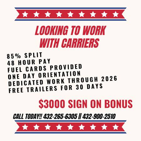 📢 💸  $3,000 SIGN ON, YOUR TRUCK, OUR TRAILERS! OWNER OPS  💸 📢 1