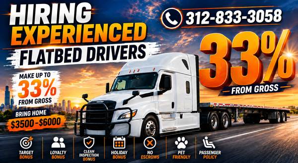 OTR Flatbed Driver $3500-5000 Weekly- NO ESCROW!! 1