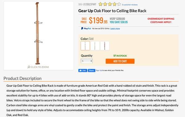 Gear Up Vertical Floor to Ceiling Bike Rack 1