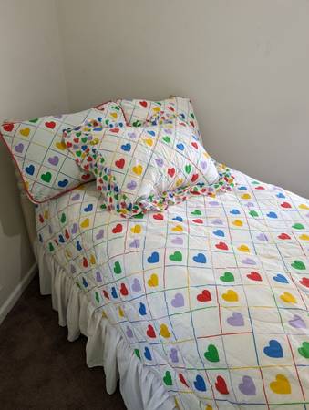 Reversible Heart Twin Comforter Set and Matching Curtains 1