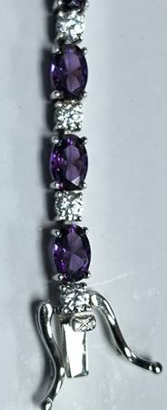 AMETHYST & CRYSTAL STERLING SILVER 7-1/2" TENNIS BRACELET 1