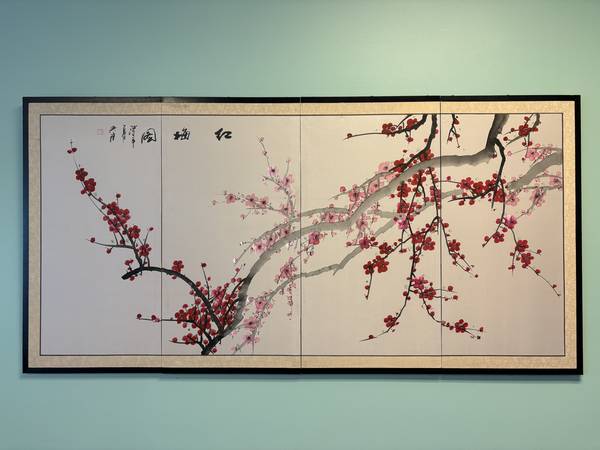 plum blossom 4 panel screen art 1