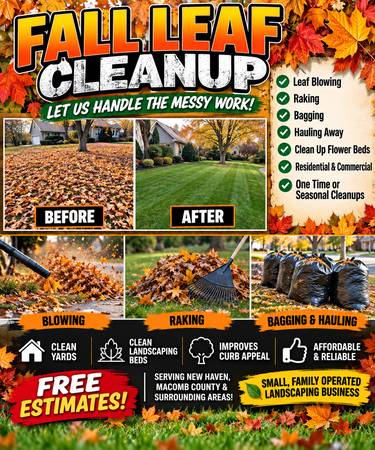 🍁🍂 FALL LEAF CLEANUPS – BAGGING & HAULING AVAILABLE! 🍂🍁 FREE ESTIM 1