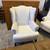 Pair 2 Pottery Barn Thatcher White Wingback Armchairs Made in USA 2 thumbnail
