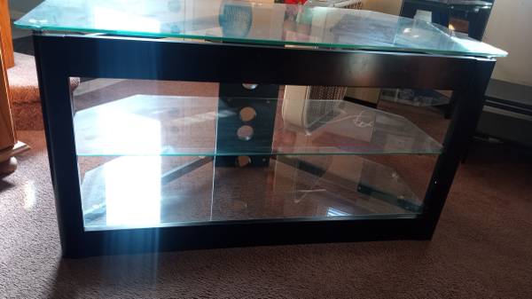Beautiful Black Metal Frame Glass TV Entertainment Table 1