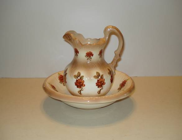 Beautiful Flowered Pitcher and Basin 1