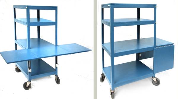 Large Custom-Built Wheeled Shelving Unit w/Table/Platform. Steel-Frame 1