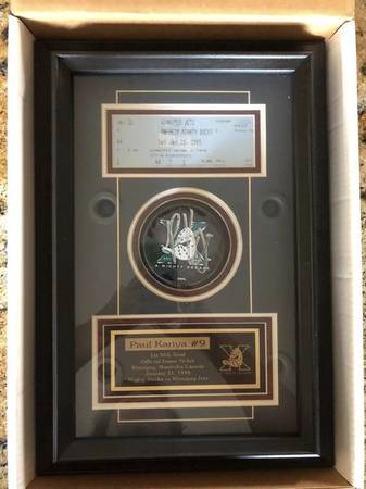 ANAHEIM DUCKS PAUL KARIYA 1ST NHL GOAL TICKET AND SIGNED PUCK FRAMED 1