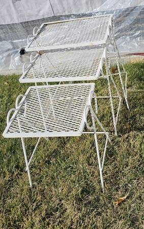 Vintage Retro 3 Piece MCM Wrought Iron Mesh Nesting Tables Salterini S 1