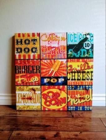 MINT/NEW - ONE-OF-A-KIND, UNIQUE RETRO CANVAS FOOD ART 24" X 24" 1