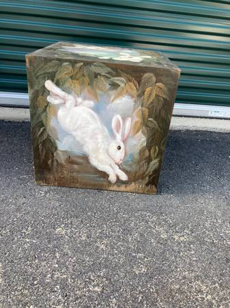 Rare hand painted rabbit nesting box tables signed CA gallery 1