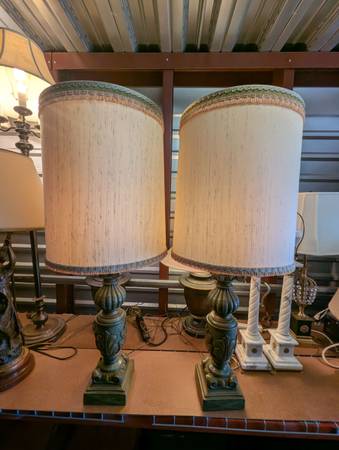 Mid Century tall green Porcelain Lamps 1