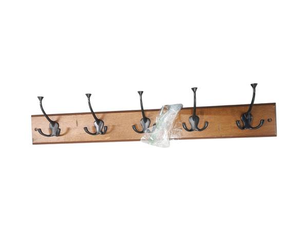 Wooden Wall-Mounted Coat Rack with 5 Metal Hooks 1