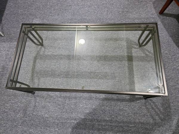 Rectangular Glass Top Coffee Table, Black Metal Frame, Clear Glass 1