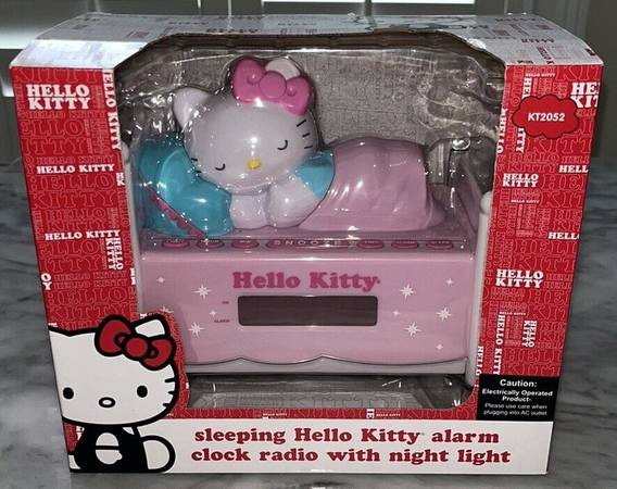 HELLO KITTY Sleeping Kitty Dual Alarm Clock Radio Night light Pink NIB 1