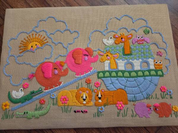 NOAH'S ARK VINTAGE CREWEL NEEDLEPOINT 1