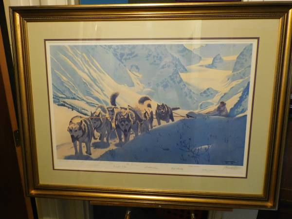 Reaching The Pass-Musher and Malemutes--Machetanz Print Matted /Framed 1