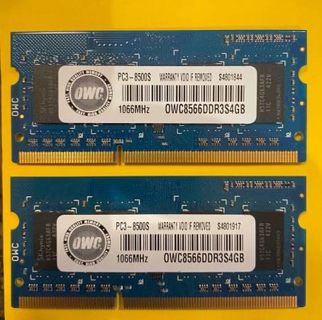 OWC RAM 8GB 2x 4GB PC3 8500 DDR3 SODIMM 1066 MHz 1