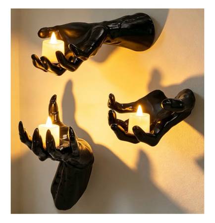 ·摆件挂件+ホームデコレーション時計独創Unrealのメタルクラフトトロンボーン Halloween Wall Decor, Gothic Set of 3, LED Candle Hands Indoor