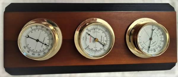 WEATHER STATION  3 FUNCTION Horizontal Wall-Hung, Brass, Solid Wood 1