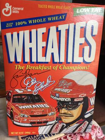 1997 Dale Earnhardt Sr Wheaties Cereal box - Sam Bass signed 1