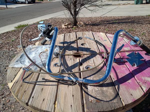 Chubby 18" ape bars, hand controls with wires thru the bars 1