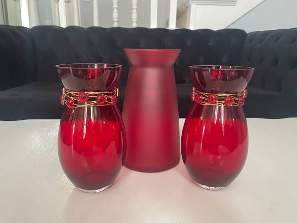 3-Red Glass Flower Vases - $25 (Columbia, MO)63471025507073122