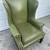 Chippendale Style Green Leather Wingback Chair 4 thumbnail