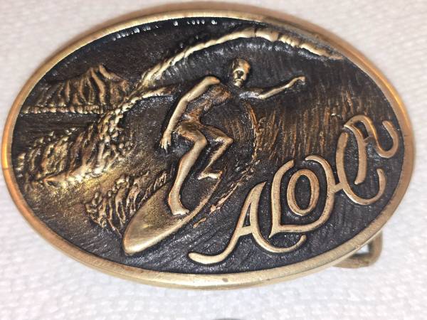 ALOHA SURFER BRASS BELT BUCKLE 1