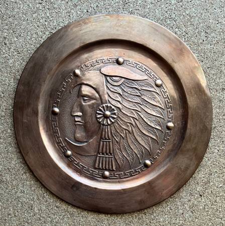 Vintage Aztec Warrior Copper Relief Wall Plaque 1