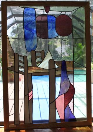 Beautiful Leaded Stained Glass Panel Framed in Solid Oak. 1