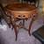 Antique Vintage Side Table Round Wood Inlay Carved, Finial 11 thumbnail