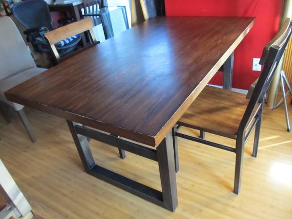 Thick wood / Metal frame modern kitchen Table + 2 chairs 1