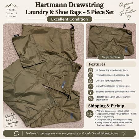 Hartmann Drawstring Laundry & Shoe Bags – 5 Piece Set 1