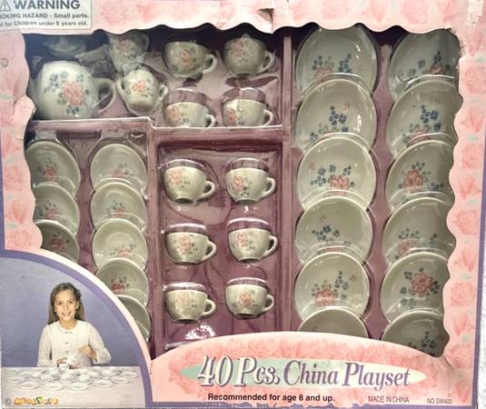 40 Piece China Play Set-by Mega Toys-Vintage China Ware for Children. New in box 1