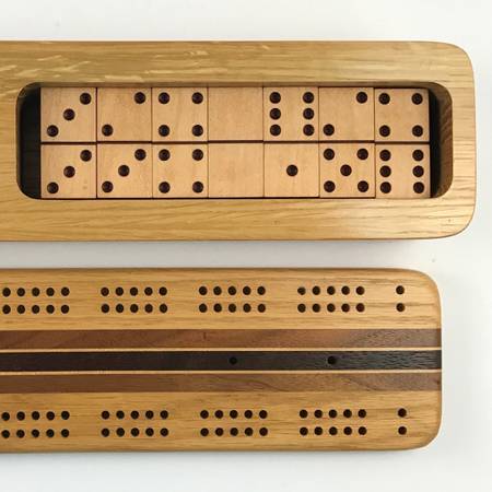 Cribbage Board w/ Dominoes Game Box Handmade David Levy Hardwood 1