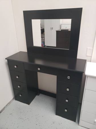 Black 9 Drawer Vanity with Mirror 1