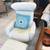 White Leather stressless Recliner and ottoman 3 thumbnail