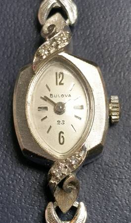 14k White Gold & Diamond Antique 23 Jewel Ladies Wristwatch ⌚ 1