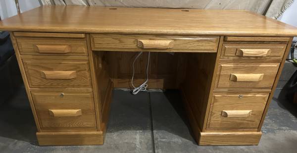 Solid Oak Desk & Matching Credenza - Computer 1