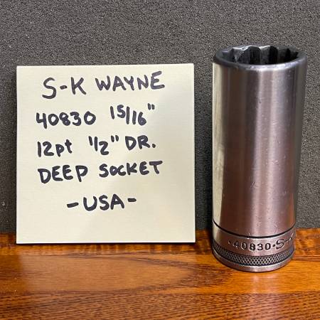 S-K WAYNE 1/2" Drive x 15/16" Deep Socket 40830 12 Pt -USA- 1