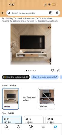 94" Floating TV Stand / Wall Mounted TV Console - New in Box - $90 1