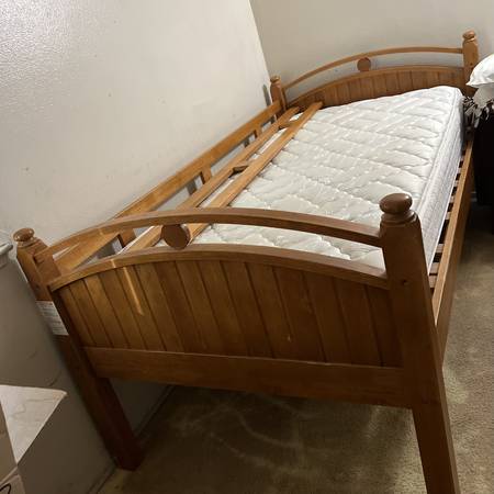 wooden twin bed frame with mattress 1