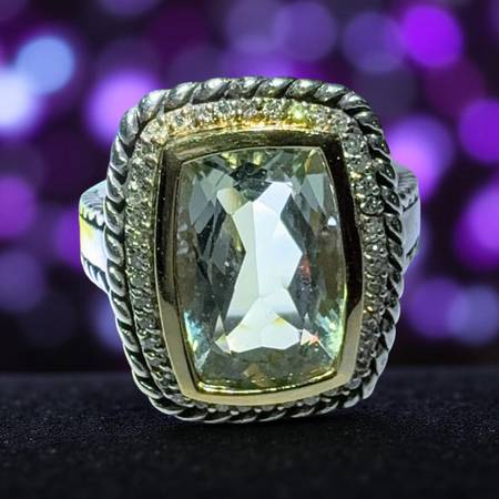 Sterling silver, 14k, Diamond, Prasiolite Ring 1