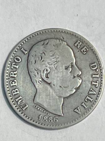 1886 R Umberto I Italian Silver Lira 1