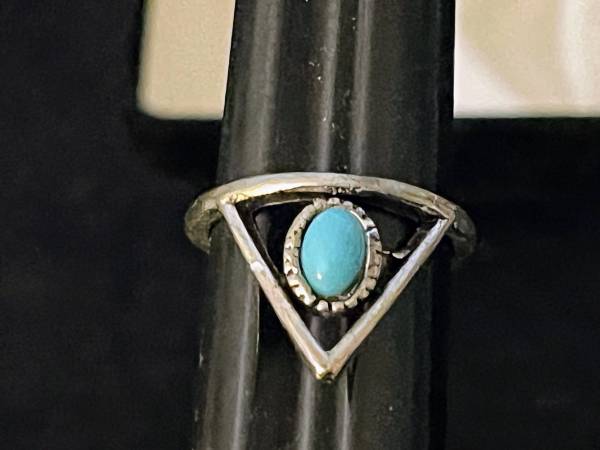 Silver Ring Size 5 3/4 w/ Marquise Acrylic Turquoise Stone 1