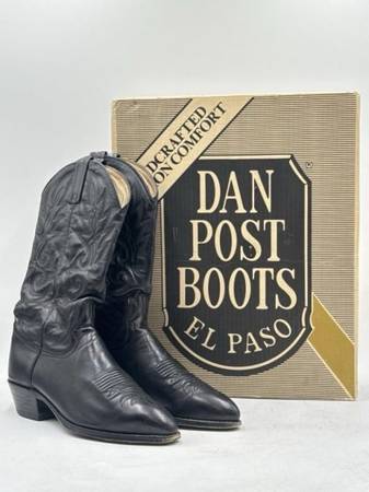 Vintage Dan Post El Paso Black Cowboy Boots – Size 10D – With Original Box 1
