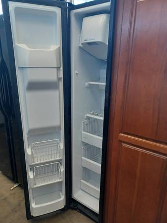 GE SIde by side Refrigerator Wood Cabinet 1
