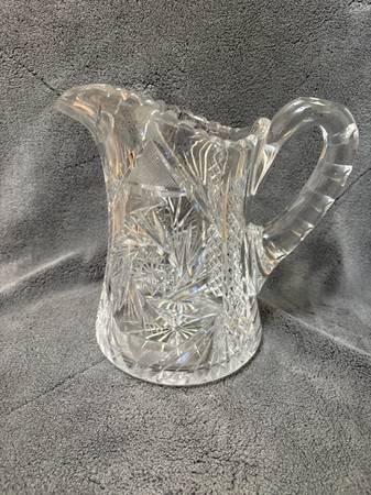 Vintage Cut Glass American Brilliant Period Pitcher Heavy Crystal 8.0” Tall 1