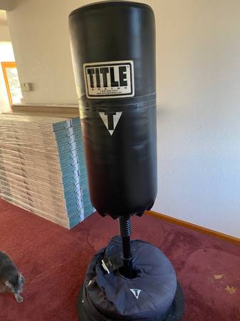 Title free standing punching bag with accessories. 1